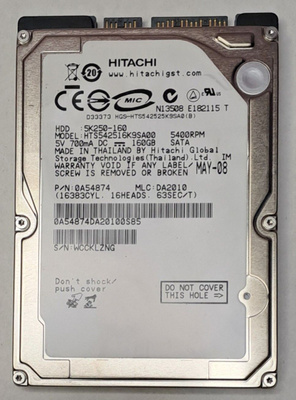 Kiintolevy Hitachi 160GB, 2,5" SATA