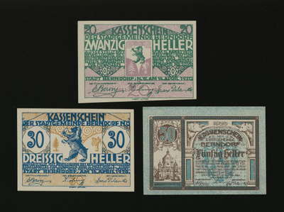 Itävalta Notgeld 20, 30, 50 Heller, Berndorf 1920