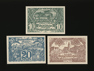 Itävalta Notgeld 10, 20, 50 Heller, Waizenkirchen 1920