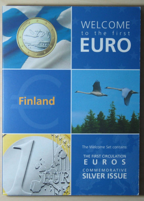 SUOMI tervetuloa euro 1c-2€ + hopeamitali kansiossa
