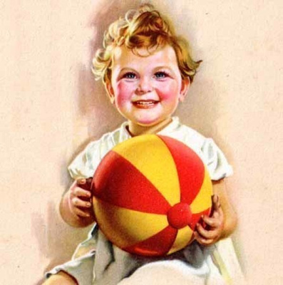 LAPSET / Iloinen lapsi ja värikäs pallo. 1940-l.