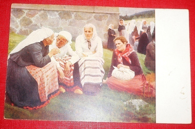 A. Edelfelt : Naisia Ruokolahden kirkolla ulkopuolella