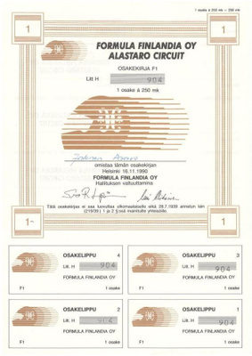 OKK 1990 Formula Finlandia Oy, Helsinki osakekirja