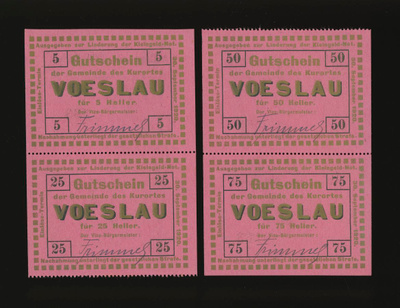Itävalta Notgeld 5, 25, 50, 75 Heller, Vöslau
