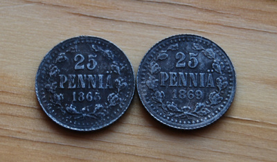 Aleksanteri II, 25 penniä 1865, 1869, Jetonit