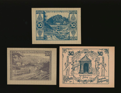 Itävalta Notgeld 10, 20, 50 Heller, Reichramming 1920