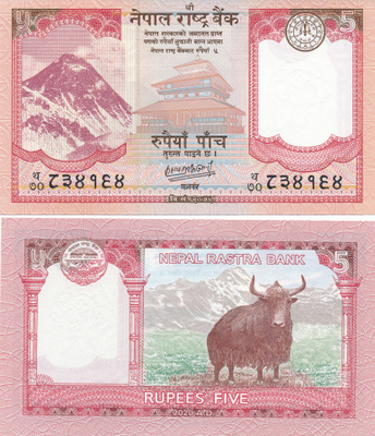 Nepal 5 Rupees ND2017 Himalaja & Jakkihärkäi #433