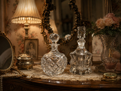 Elegantti vintage parfyymipullopari, Ranska