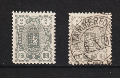 1889 2p harmaa Vaakunamerkki leimattuna ja **