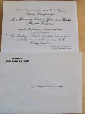 Taitoluistelu MM-kisat Helsinki 1983 Urheiluministerin Kutsu