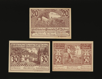 Itävalta Notgeld 20, 30, 50 Heller, Zell-Arzberg 1920