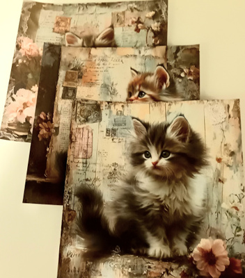 Kuviopaperit KISSAT / 3 kpl -setti / 15 x 15 cm