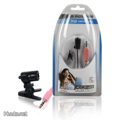 König Clip-on mikrofoni, 1.8m, 3.5mm, musta *UUSI*