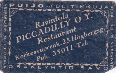 Helsinki, Ravintola Piccadilly Oy  b565