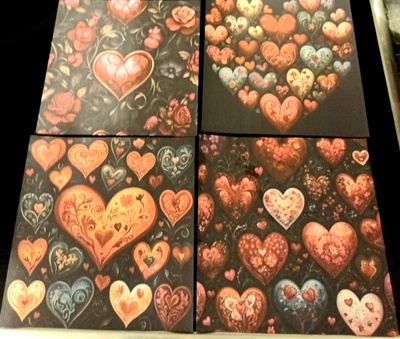 Kuviopaperit SYDÄMET / 4 kpl -setti / 15 x 15 cm