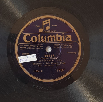 Savikiekko 1927 - Hannes Saari - Columbia 7787