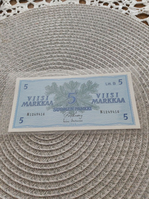Pakka sileä 5mk Litt.B seteli 1963
