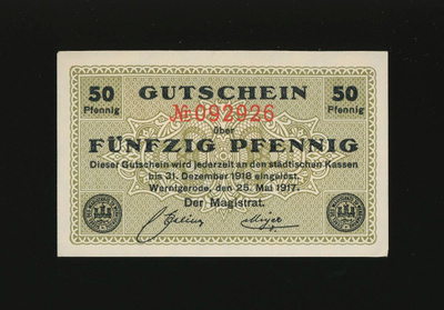 Saksa Notgeld 50 Pfg, Wernigerode 1917