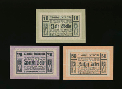 Itävalta Notgeld 10, 20, 50 Heller, Maria Schmolln