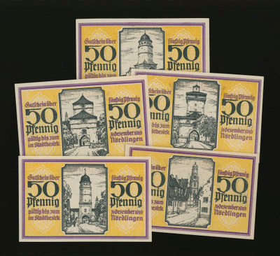 Saksa Notgeld 5 x 50 Pfg, Nördlingen 1919