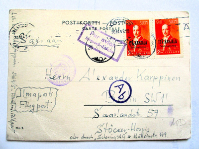 1943 Jessoila sens lentopostikortti Saksaan tarvelähetys !