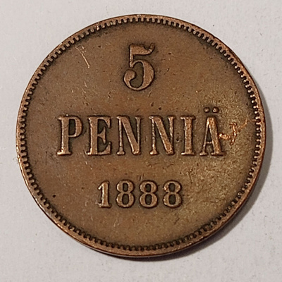 *  5 penniä  *1888 *   Copper/Kupari *1+/EF