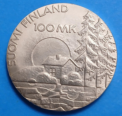 Hopeinen juhlaraha 100 mk sotainvalidit 1990.