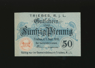 Saksa Notgeld 50 Pfg, Triebes 1918