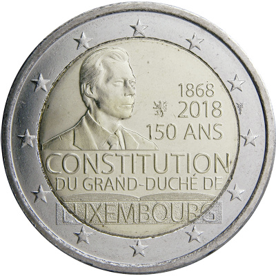 ** LUXEMBURG 2€ 2018 Perustuslaki 150 v. pillerissä **