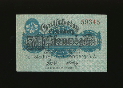 Saksa Notgeld 50 Pfennig, Eisenberg 1917
