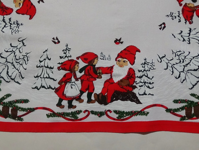 Retro joululiina 75 cm x 73 cm puuvillaa