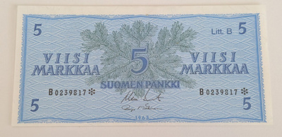 5 Markkaa 1963 Litt. B tähti B0239817