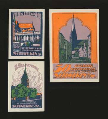 Saksa Notgeld 10, 25, 50 Pfg, Schwerin 1922