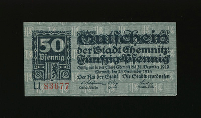 Saksa Notgeld 50 Pfennig, Chemnitz 23.9.1918