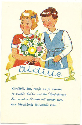 Lapset ja värssy Äidille - vanha Carte Postale