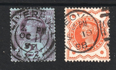 1887 Englanti 2 kpl Queen Victoria merkkiä leimattuna