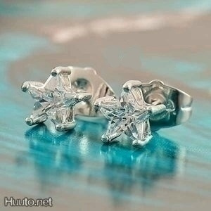 0314 .. 9k White Gold Tähti Crystal .. Korvakorut