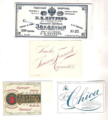 Tupakka, etiketti , 4 kpl.