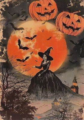 Halloween noita, lepakot, täysikuu