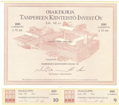 OKK 1988 Tampereen Kiinteistö Invest Oy spec, osakekirja