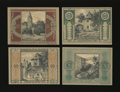 Itävalta Notgeld 25, 40, 60, 75 Heller, Spitz 1920