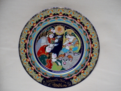 Rosenthal Bjørn Wiinblad JOULU-SEINÄLAUTANEN 1977 käsinmaal