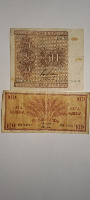 100 Markkaa 1957 JA 50 Markkaa 1945
