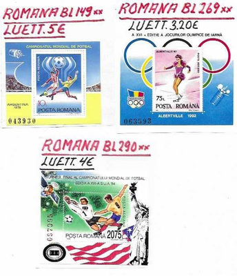 ROMANIA 3 KUVAN KOHDETTA BL149**BL269**BL290**