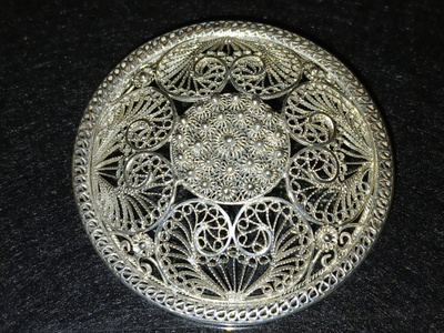 Vintage desing Risto Aho hopea rintakoru solki filigraani