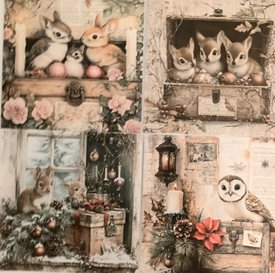 Kuviopaperit JOULUELÄIMET / 4 kpl -setti / 15 x 15 cm