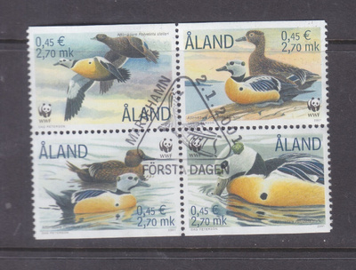 Åland 2001 vesilintuja nelilö ep. leimalla