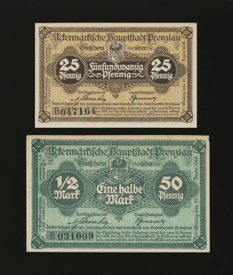 Saksa Notgeld 25, 50 Pfg, Prenzlau VF