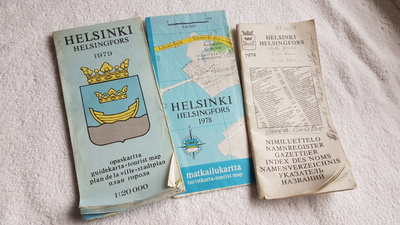 HELSINKI OPASKARTTA 1979 Nimiluettelo ja 1978 matkailukartta