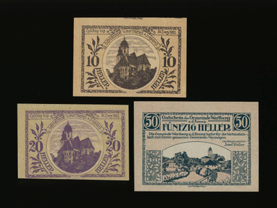 Itävalta Notgeld 10, 20, 50 Heller, Wartberg 1921